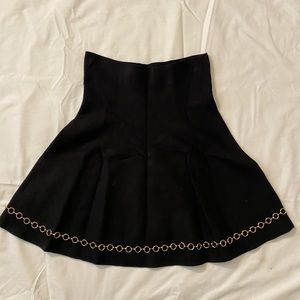 Black Knit Skater Skirt w/ Gold Metal Chain Hem